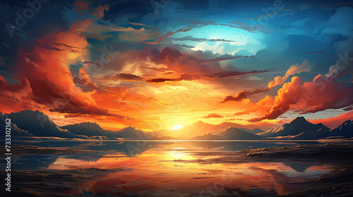 Vast Sunset in Abstract Tones Background Ai Generative