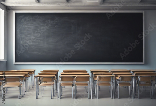 Blank wide screen in empty classroom Real chalkboard background texture in college concept for back to school concept