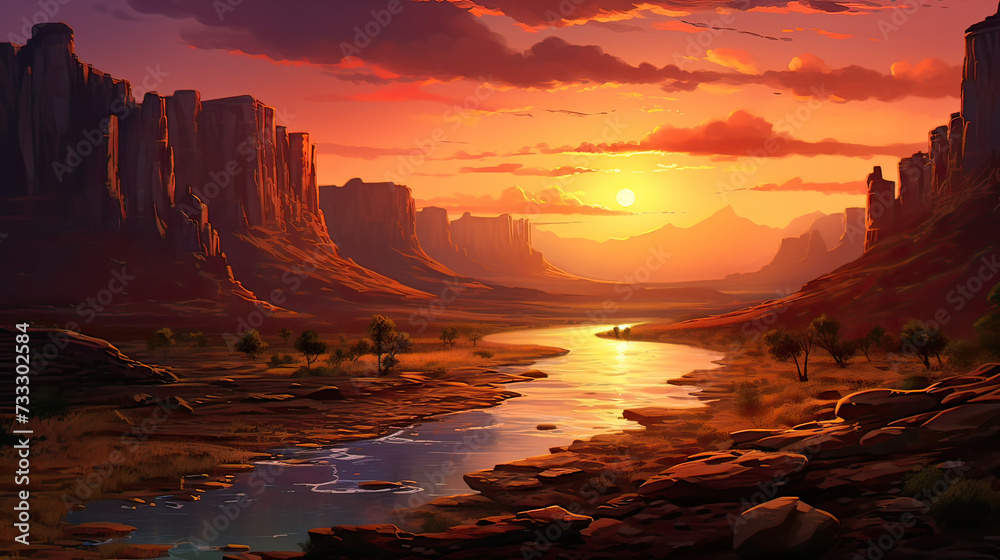 Warm Tones of Sunset Landscape Background Ai Generative