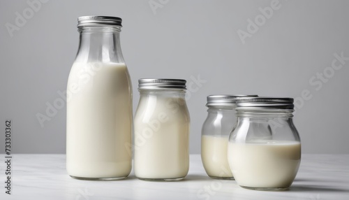 Three jars of milk on a table