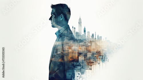 business man on a city horizon, illustrating the vision and aspiration of business leaders. photo