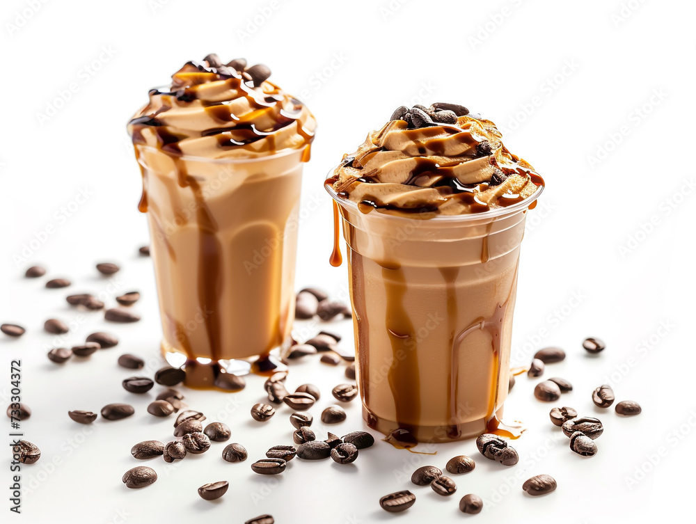 Iced coffees isolated on a white background in a minimalist style. Iced coffees isolated on a white background in a minimalist style.