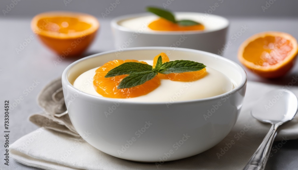 Two bowls of orange and mint yogurt Two bowls of orange and mint yogurt