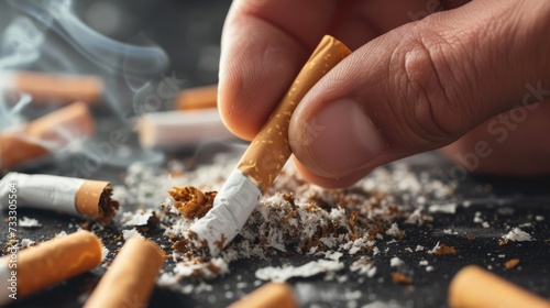Close up man's hand squeezing a pack of cigarettes, concept of the harm of smoking to health and quitting smoking photo