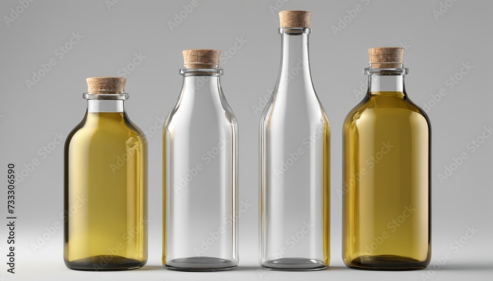 Four glass bottles with cork tops Four glass bottles with cork tops