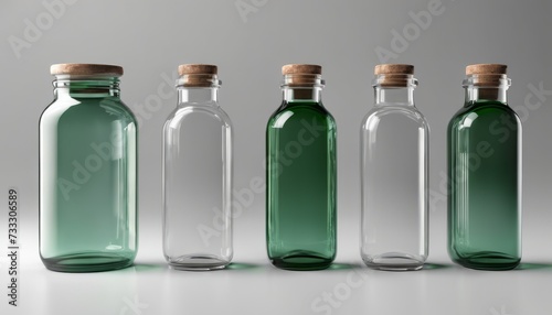 Four glass jars with green liquid in them