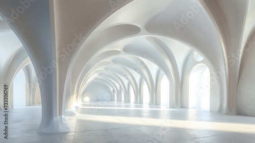 Abstract architecture background arched interior 3d render photo