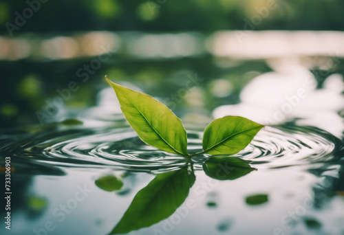Green leavesin lake or river water floating
