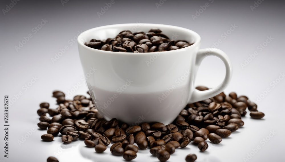 A cup of coffee with beans on top