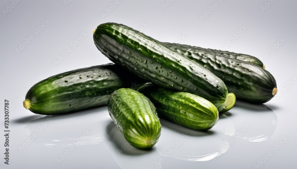 A group of green cucumbers on a white background A group of green cucumbers on a white background
