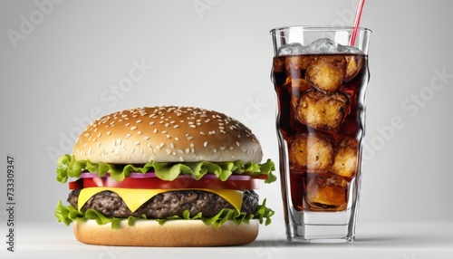 A burger and a glass of soda