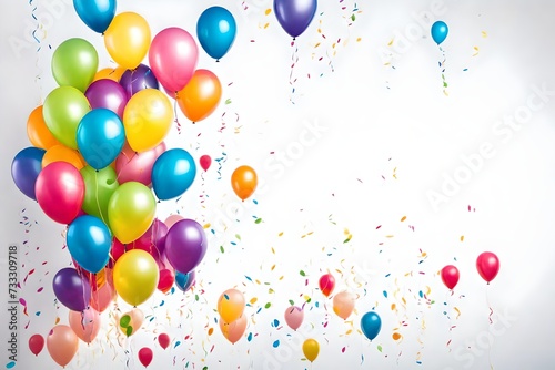 Colorful birthday balloons arranged in a festive bunch on a clean white background, perfect for celebrations and copy space