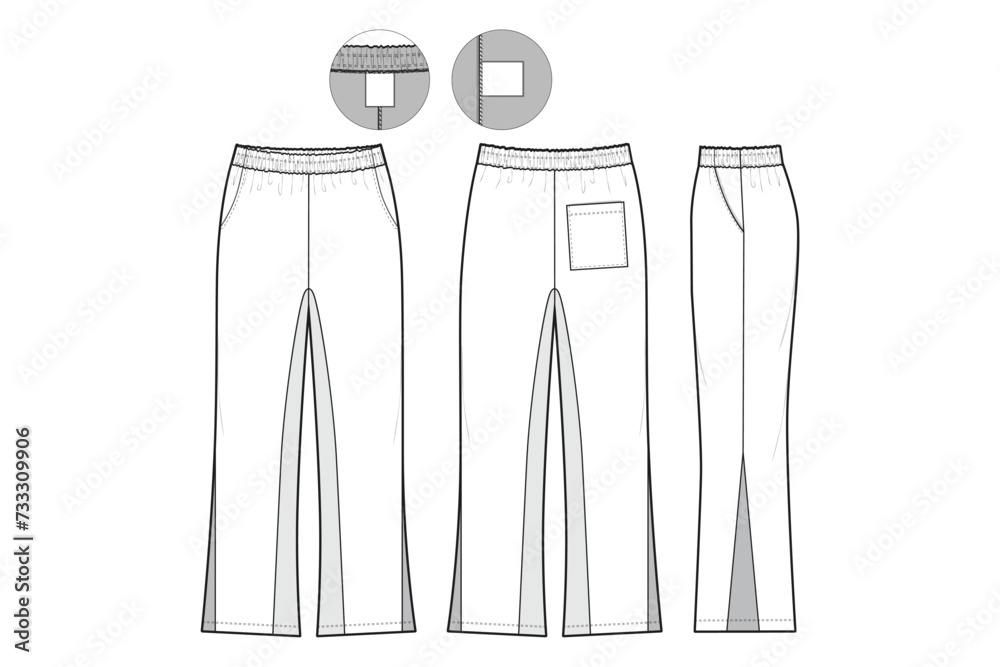 flare Sweatpants Flat Technical Drawing Illustration Five Pocket flare Sweatpants Flat Technical Drawing Illustration Five Pocket