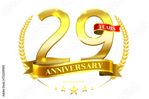 29 Years Anniversary in laurel wreath Gold Ribbon