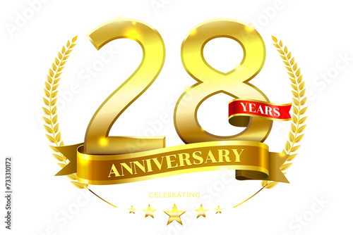 28 Years Anniversary in laurel wreath Gold Ribbon