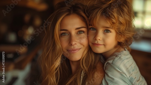 Cherished Embrace Between Mother and Child Celebrating Mothers Day Indoors