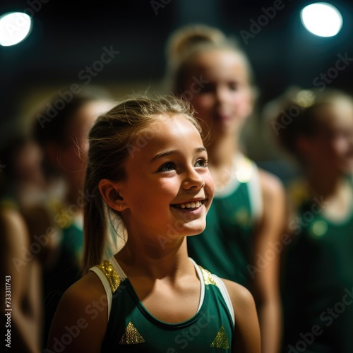 Candid Shot Capturing the Joyful Expressions of child Gymnastics Team Members 