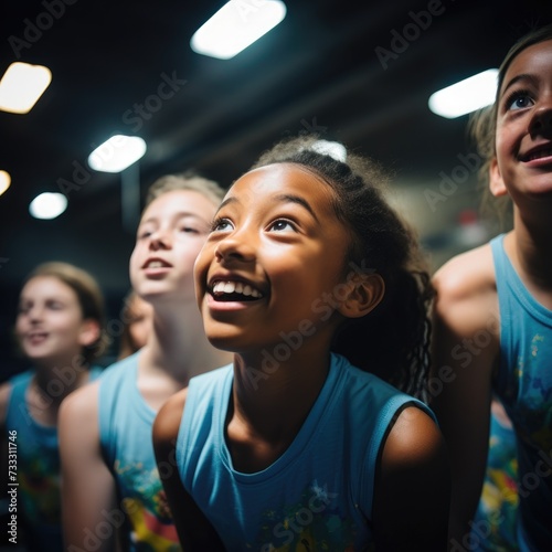 Candid Shot Capturing the Joyful Expressions of child Gymnastics Team Members 