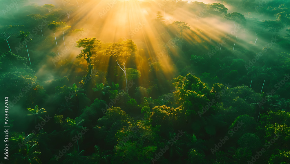 an aerial view of a tropical forest with an intense b