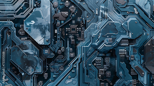 an illustration of a blue electronic circuit board in