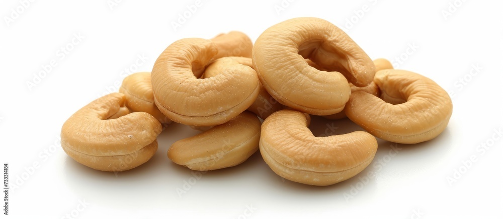 Triple Delight: Cashew Nuts - Isolated on White Background Cashew Nuts, Isolated on White Background - A Tempting Visual Treat