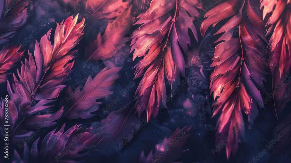 Crimson Flora: Enigmatic Leaves in Twilight Hues Crimson Flora: Enigmatic Leaves in Twilight Hues