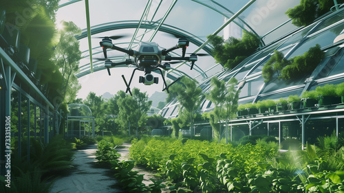 Futuristic greenhouse where technology and nature coexist seamlessly.