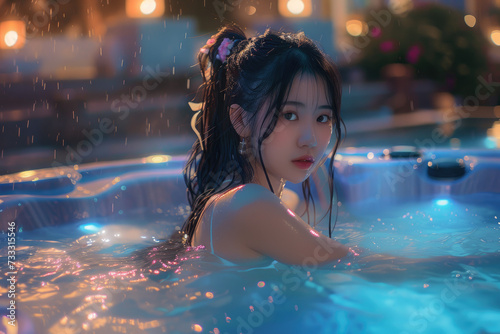 a beautiful asian girl enjoying her time in a hot tub © Kien