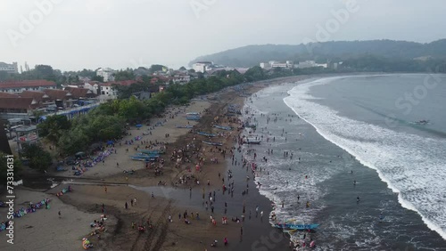 Aerial footage of Pangandaran West Coast, view from seashore the beach area