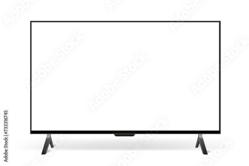 Mockup of a large modern black TV, realistic empty TV frame, modern stylish monitor, blank television template with white screen – vector