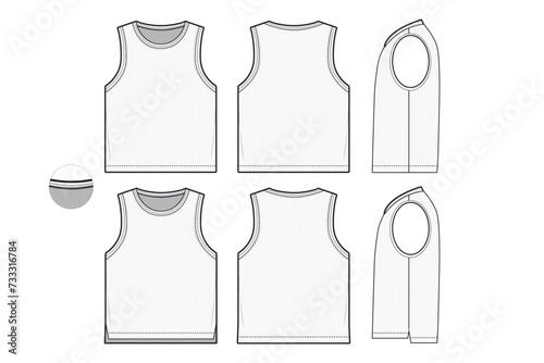 basketball jersey top sleeveless tank sports team flat technical drawing illustration blank streetwear mock-up template for design and tech packs