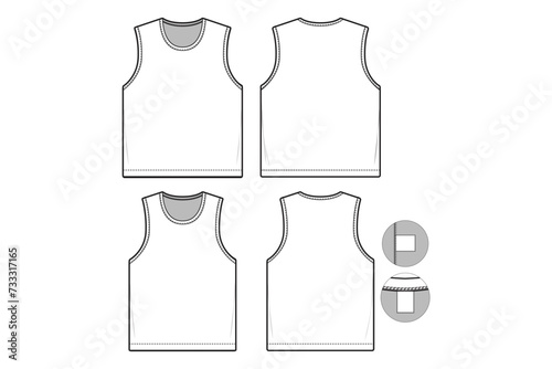 sleeveless tank top shirt flat technical drawing illustration short sleeve with binding collar blank streetwear mock-up template for design and tech packs women