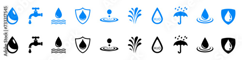Water drop set icons, save water signs, waterproof liquid proof, resistant protection, water protection – vector