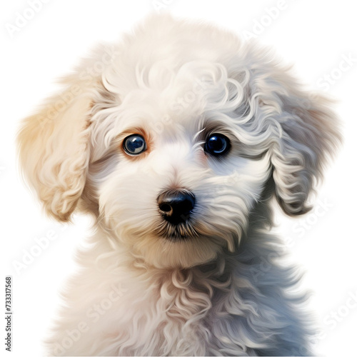 Cute Maltese puppy with big eyes isolated on transparent background.