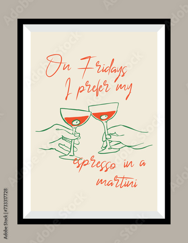 Wine hand drawn illustration in a poster frame for wall art gallery. Matisse style.