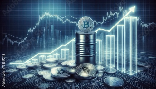 The rise,fall in the value of Bitcoin,a barrel of oil,charts,digital elements in the trading markets photo