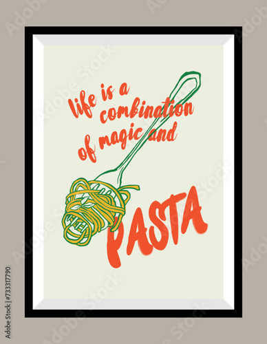 Pasta hand drawn illustration in a poster frame for wall art gallery