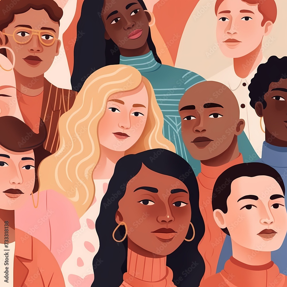 Diverse Group of Stylized People Portraits Emphasizing Inclusivity