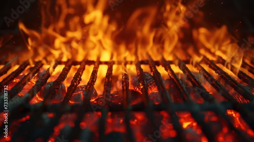 Empty flaming charcoal grill with open fire, ready for product placement.