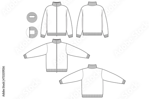 full zip sweater flat technical drawing illustration mock-up template for design and tech packs men or unisex fashion CAD streetwear women.