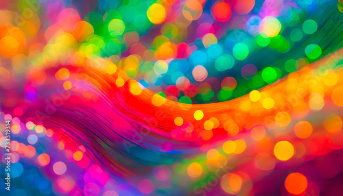 Abstract and colorful rainbow pattern of iridescent organic shapes with soft flowing movement and boken effect and out of focus rain drops of coloured light photo