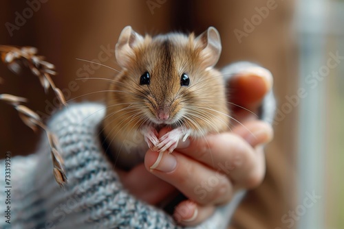 A curious person delicately holds a tiny mouse, marveling at the diverse world of muroidea and the bond between human and animal