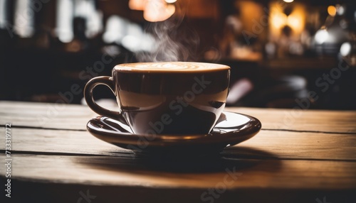 A cup of coffee with steam rising from it photo