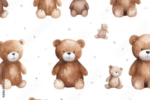 abstract colorful pattern of teddy bears on white background