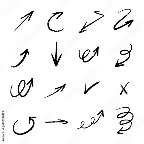 hand-drawn arrows, vector set of different arrows