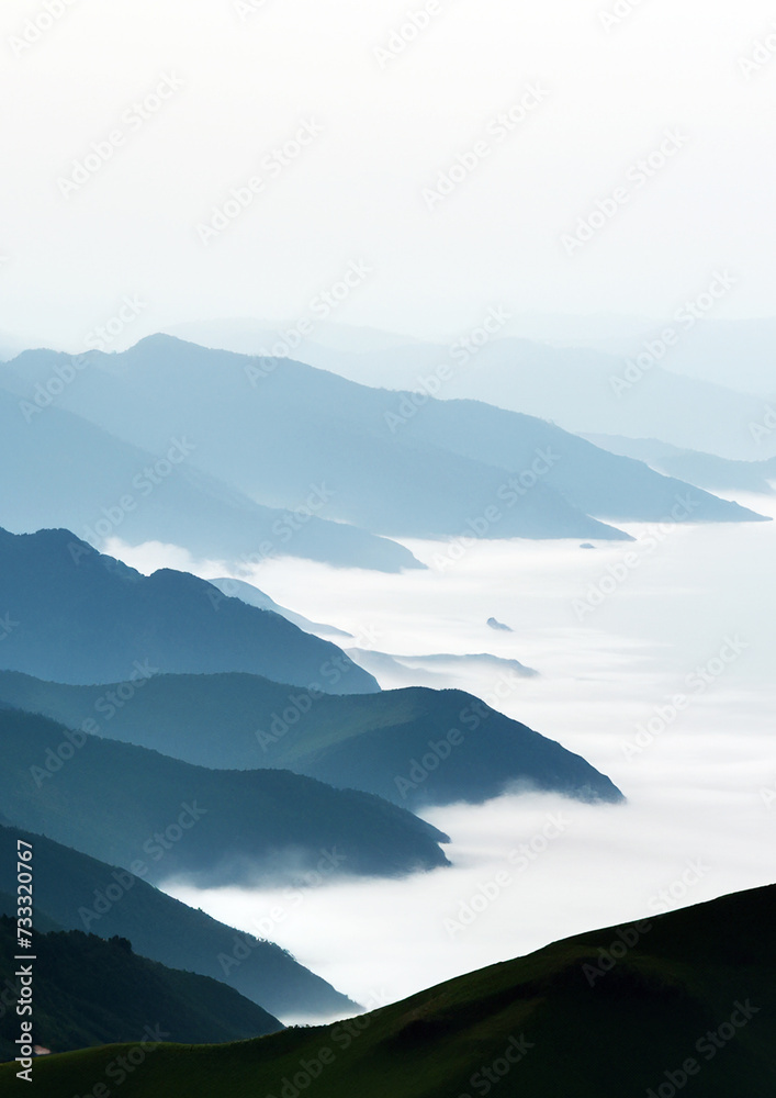 mountain landscape with fog and the sea mountain landscape with fog and the sea