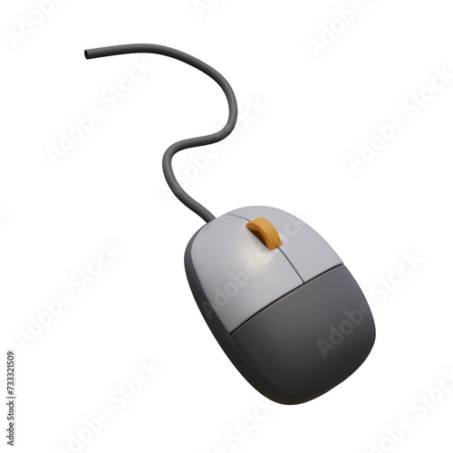 3d render illustration of computer mouse with cable. Technology concept. Illustration for web or app design