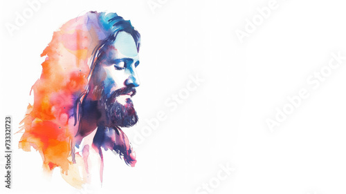 A minimalist watercolor painting of jesus christ isolated on white background 