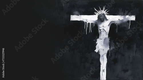 jesus christ on cross isolated on black background photo