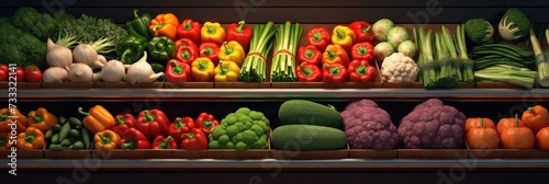 abstract colorful background of fresh vegetables on a shelf in a store